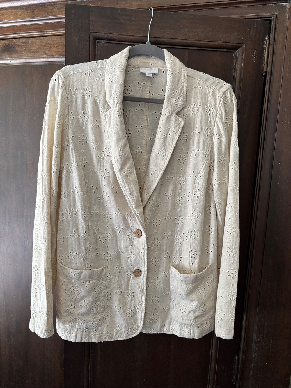 J. Jill Cream Eyelet Linen-Blend Blazer size M